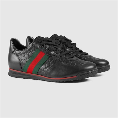 gucci women sl73 lace-up sneakers in black microguccissima leather|Women's lace.